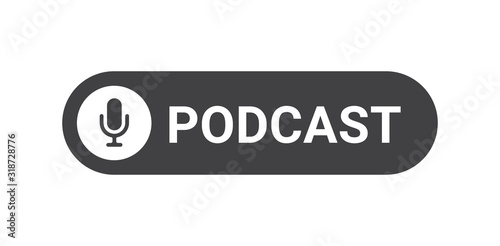 Podcast banner, logo, sign, seal, emblem vector design. Record button.