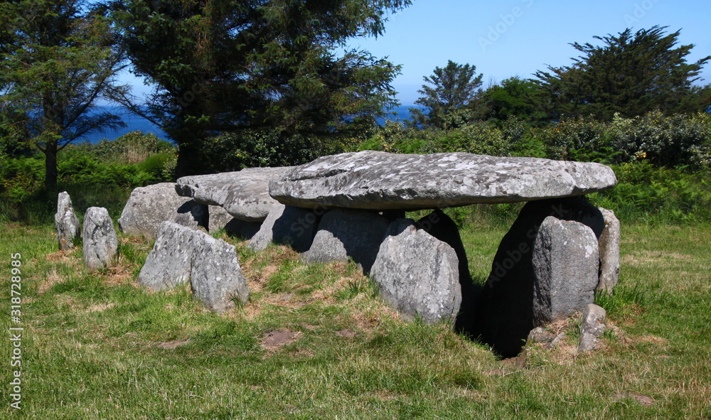 Neolithic dolmen on Île Grande island in Pleumeur-Bodou, Brittany in France