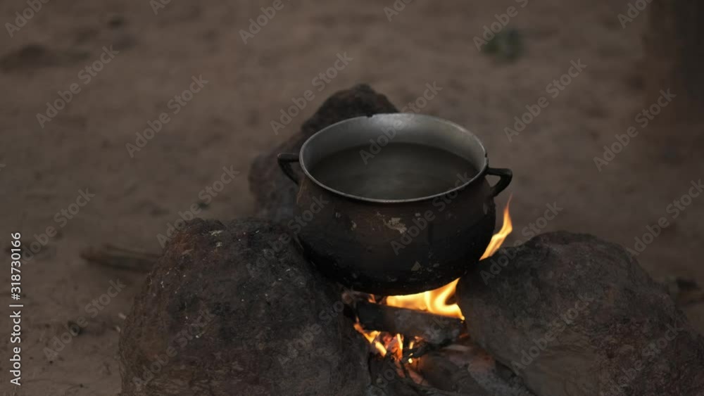 Boiling Water in Old Boiler with Wood Fire Boiling Water in Old Boiler with Wood Fire