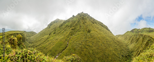 Mount Pelee green volcano hillside panorama, Martinique,  French overseas department photo