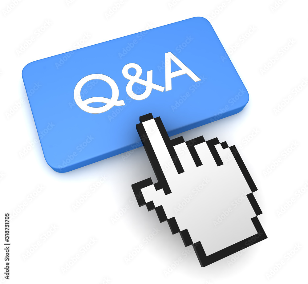 q and a push button concept 3d illustration q and a push button concept 3d illustration