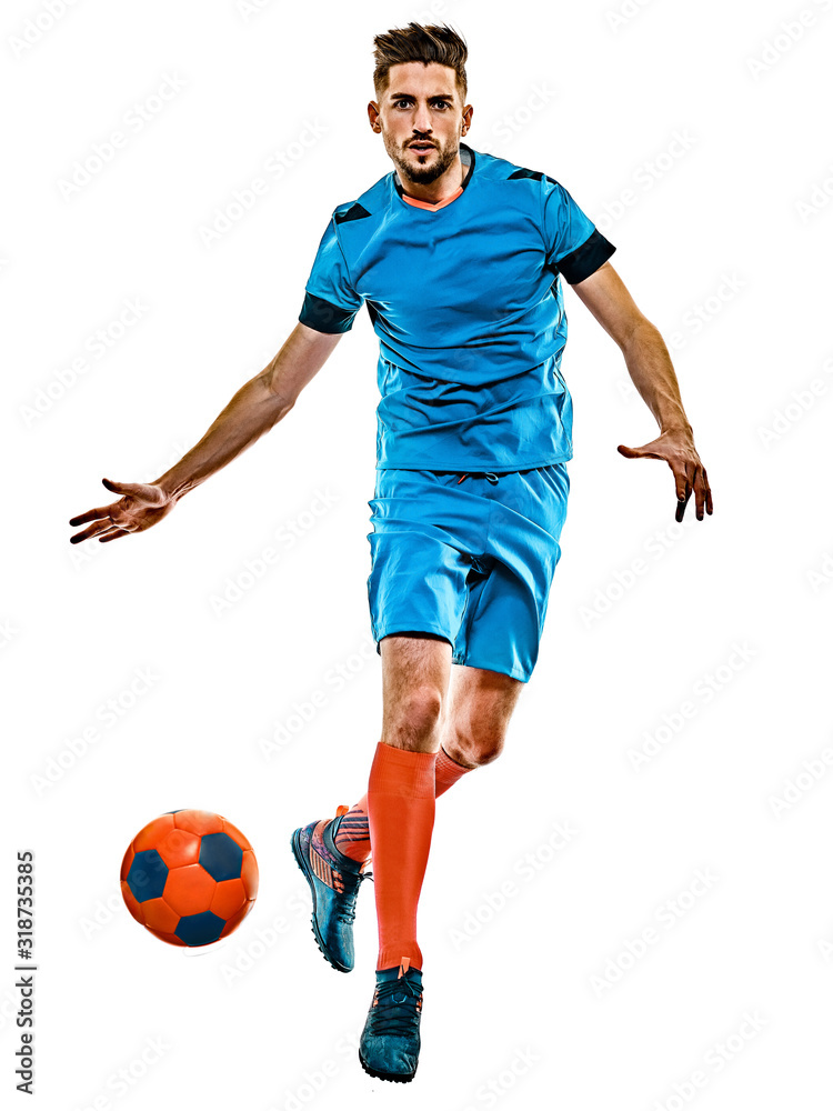 young soccer player man isolated white background standing young soccer player man isolated white background standing