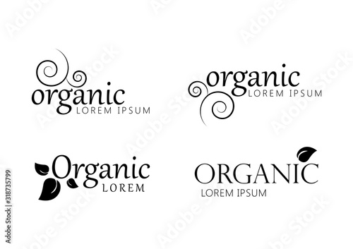 Organic Logo Set. Nature Elements - Isolated On White. Black Organic Logo  Vector. Collection Of Organic Icon For Health Symbol  Leaf Design  Nature Element  Planet Logo And Eco Icon. Vector Template