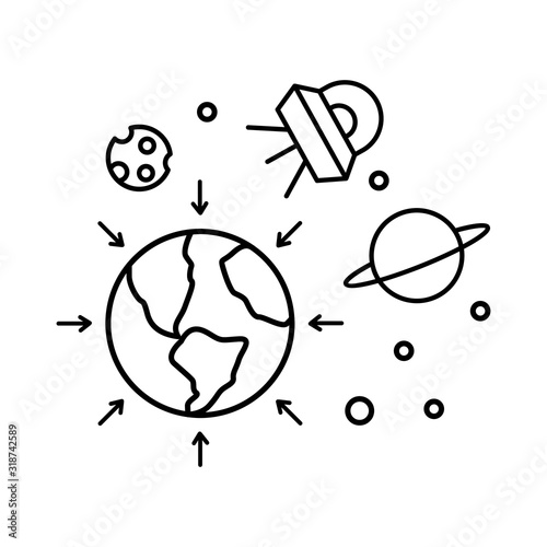 Gravitational forces on moon to spaceship icon. Simple line, outline vector elements of interplanetary colonization icons for ui and ux, website or mobile application