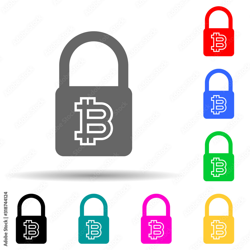 bit coin lock multi color style icon. Simple glyph, flat vector of crypto icons for ui and ux, website or mobile application bit coin lock multi color style icon. Simple glyph, flat vector of crypto icons for ui and ux, website or mobile application