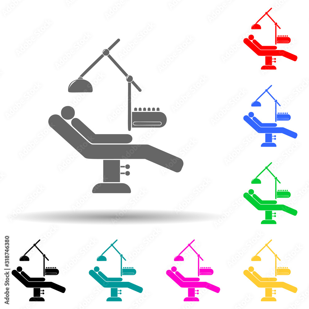 Obraz premium patient on the dental chair multi color style icon. Simple glyph, flat vector of dental icons for ui and ux, website or mobile application