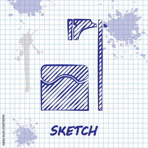 Sketch line Executioner axe in tree block icon isolated on white background. Hangman, torturer, executor, tormentor, butcher, headsman. Vector Illustration