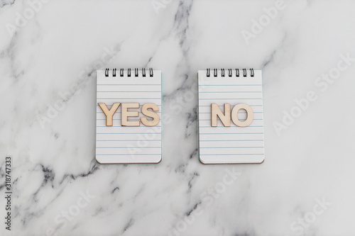 making a choice and facing doubts, notepads with opposite Yes and No choices photo