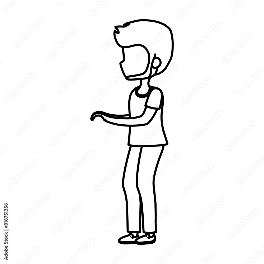 young man walking character cartoon icon thick line