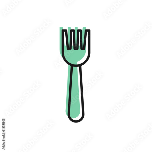 Black line Disposable plastic fork icon isolated on white background. Vector Illustration