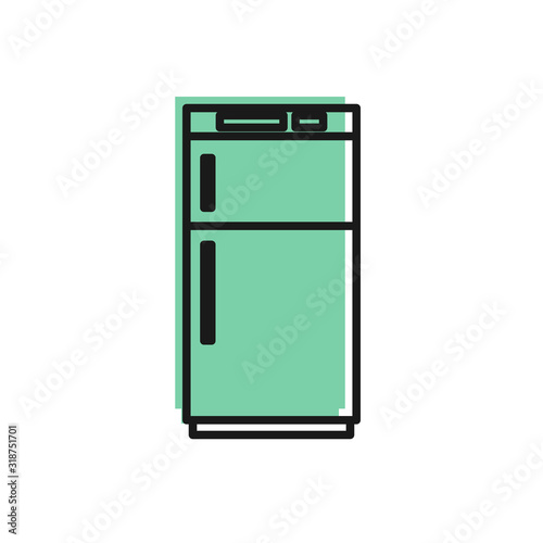 Black line Refrigerator icon isolated on white background. Fridge freezer refrigerator. Household tech and appliances. Vector Illustration