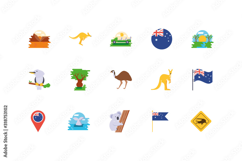 Fototapeta premium Isolated australian icon set vector design