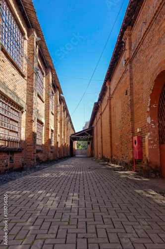 Old brick buildings in perspective