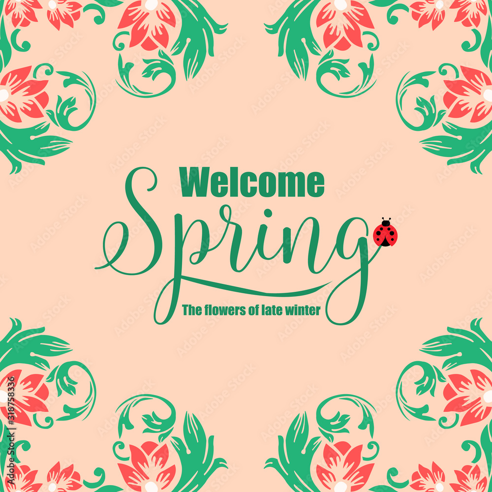Unique shape frame of Crowd red floral and leaf, for elegant welcome spring greeting card design. Vector Unique shape frame of Crowd red floral and leaf, for elegant welcome spring greeting card design. Vector