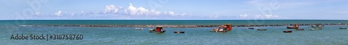 Small wood fishing boats at Olinda, Recife, Brazil panoramic landscape