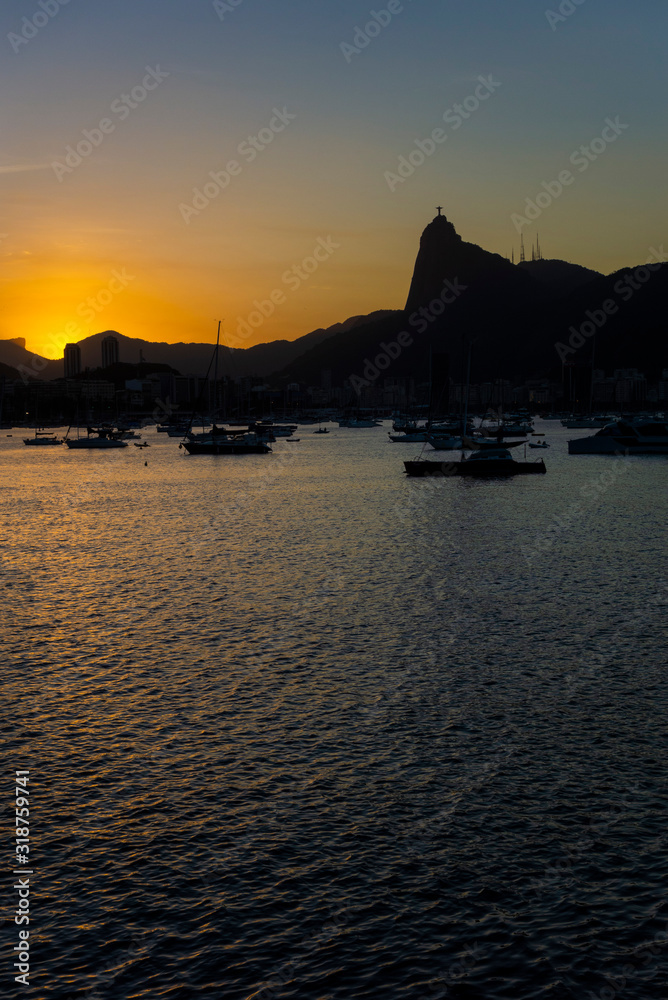 Beatiful sunset landscape view of Rio de Janeiro from Urca