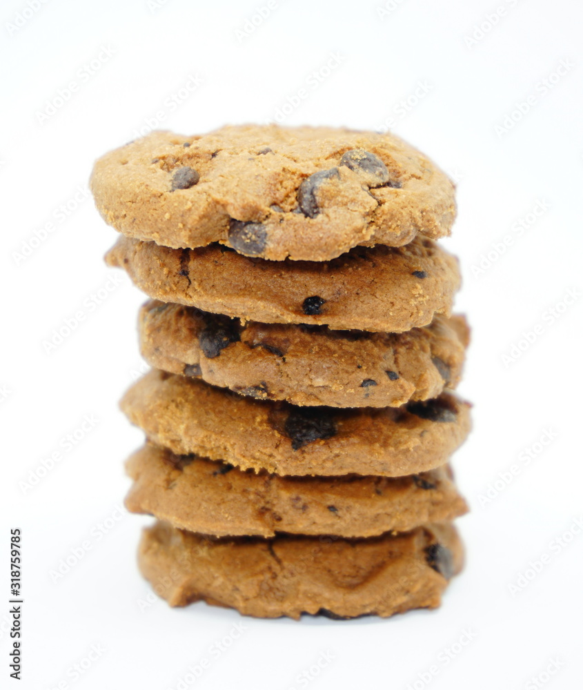 Chocolate chip cookies on a white background Chocolate chip cookies on a white background