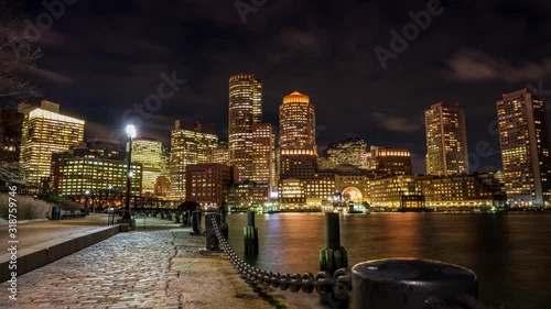 Time-lapse Boston Downtown Skyline Sunset photo