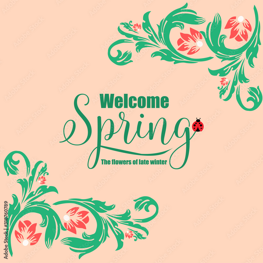 Obraz premium Beautiful of leaf and red floral frame, for unique welcome spring card decoration. Vector