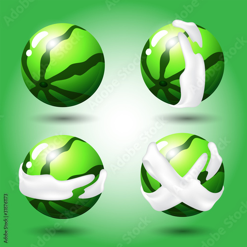 Fruit, Set of watermelon green fruits. Items for match 3 games, Assets Vector for web or game design.