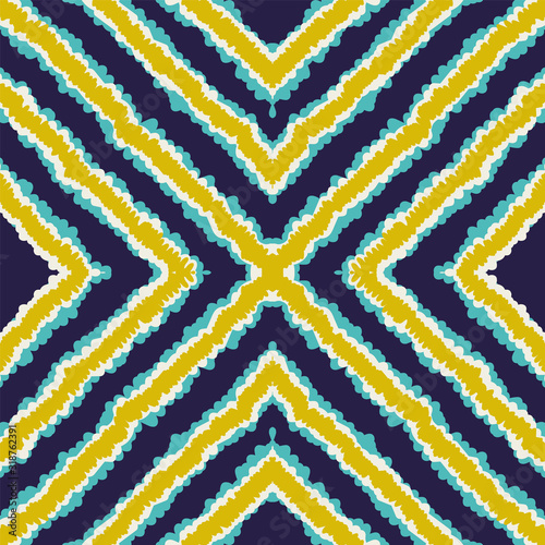 Indigo Bohemian Ikat Vector Seamless Pattern.