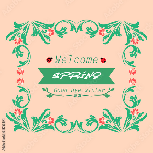 Unique leaf and wreath frame  for seamless welcome spring greeting card concept. Vector