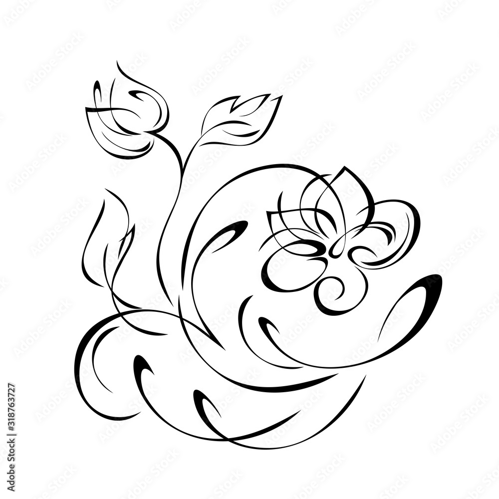 ornament 1013. decorative element with flowers, leaves and curls in black lines on a white background ornament 1013. decorative element with flowers, leaves and curls in black lines on a white background