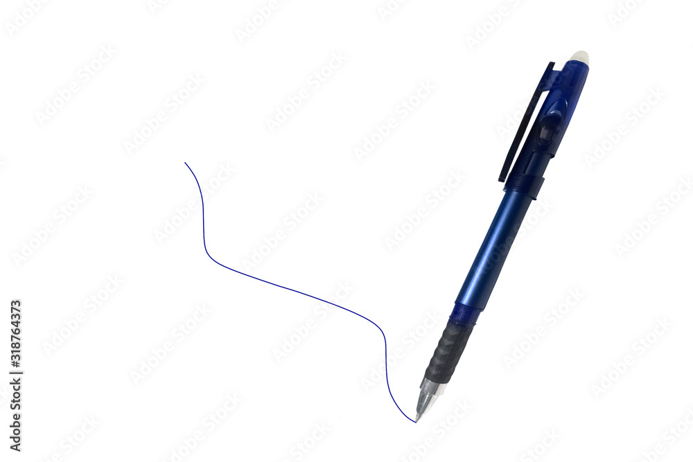 Fototapeta premium Blue pen draw lines on white