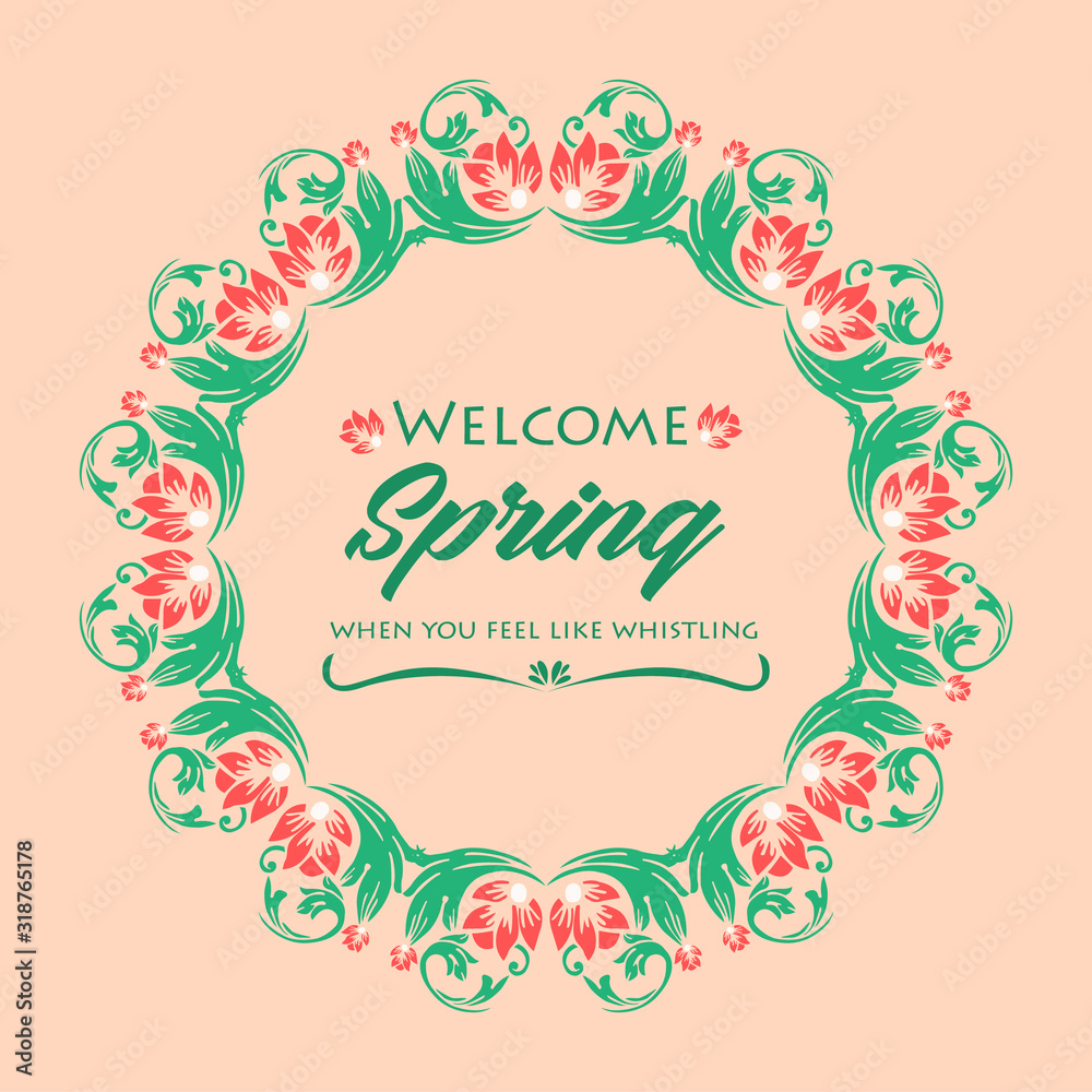 Design element isolated on creme background, with leaf and floral frame design, for welcome spring greeting card concept. Vector Design element isolated on creme background, with leaf and floral frame design, for welcome spring greeting card concept. Vector