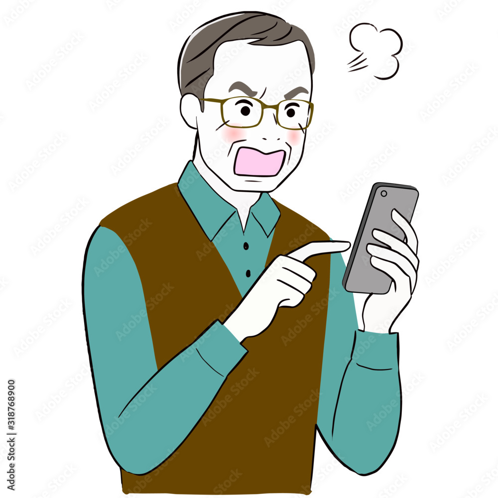 An old senior man with phone getting angry
