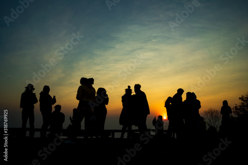 Silhouette, tourists who come to see the sunrise.