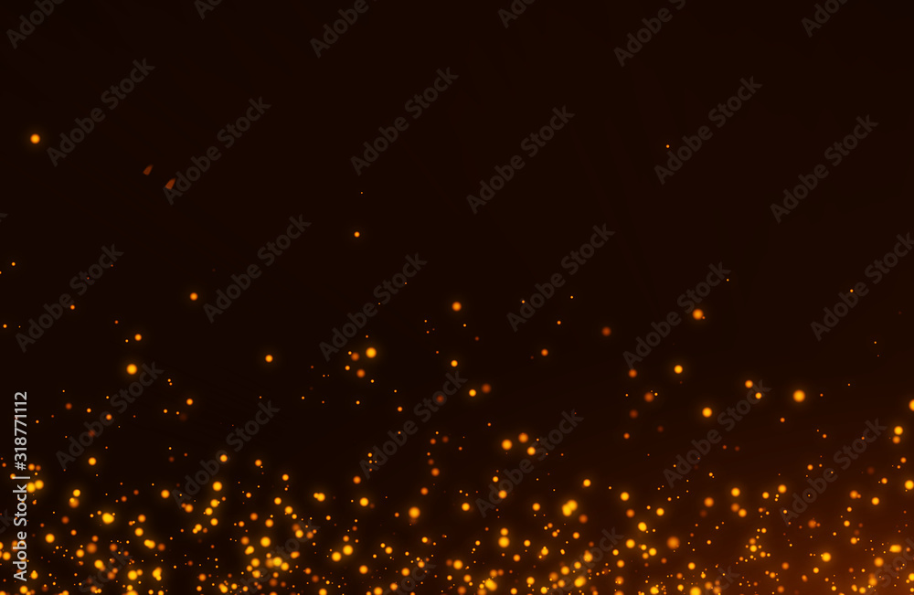 Glowing golden abstract bokeh glitter lights background of flickering gold particles and light flare