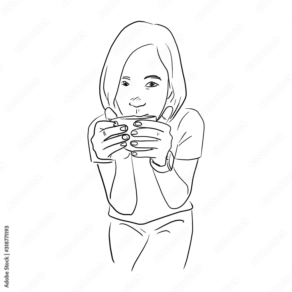 woman drinking hot coffee vector illustration sketch doodle hand drawn isolated on white background woman drinking hot coffee vector illustration sketch doodle hand drawn isolated on white background