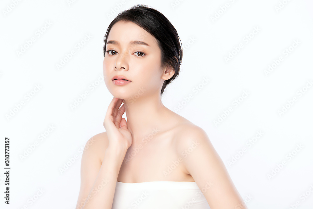 Portrait beautiful young asian woman clean fresh bare skin concept. Asian girl beauty face skincare and health wellness, Facial treatment, Perfect skin, Natural makeup, on white background,two Portrait beautiful young asian woman clean fresh bare skin concept. Asian girl beauty face skincare and health wellness, Facial treatment, Perfect skin, Natural makeup, on white background,two