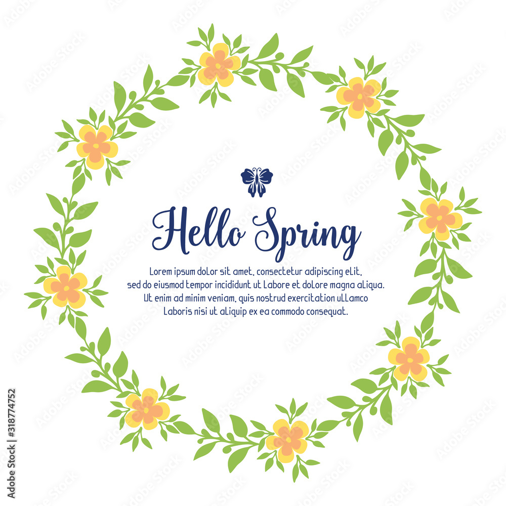 Yellow wreath beautiful frame, for hello spring greeting card wallpaper design. Vector