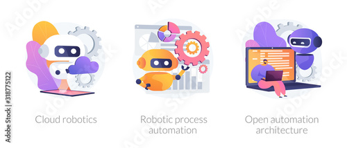 Artificial intelligence software. Automated database management. Cloud robotics, robotic process automation, open automation architecture metaphors. Vector isolated concept metaphor illustrations