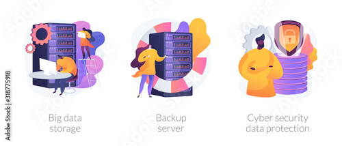 Computer access protection and database security software. Big data storage, backup server, cybersecurity and data protection metaphors. Vector isolated concept metaphor illustrations