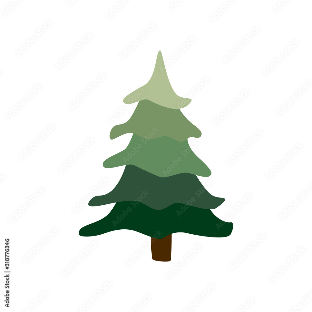 Cartoon tree isolated on white background. Simple fir in flat style symbol. Cartoon tree isolated on white background. Simple fir in flat style symbol.