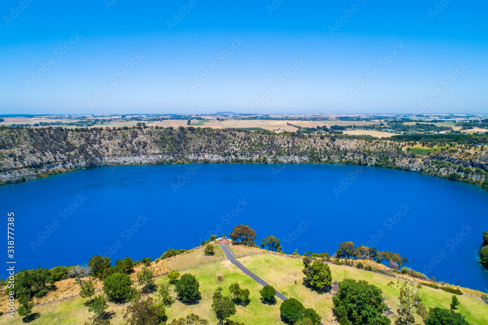 The Blue crater Lake at Mount Gambier, South Australia - aerial view