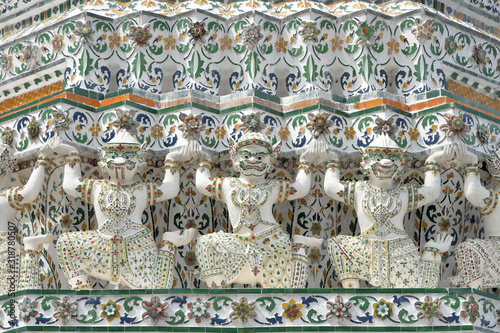 Demon sculpture decoration of stupa at Wat Arun temple after big renovation