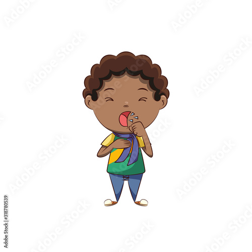Boy coughing, cute kid having a cold