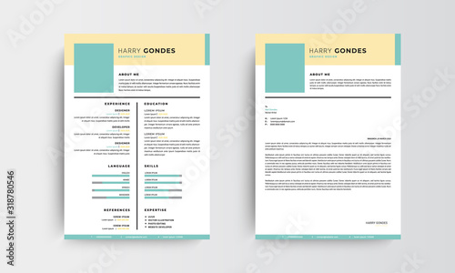 Professional minimalist CV resume and letterhead template design , red and orange - vector
