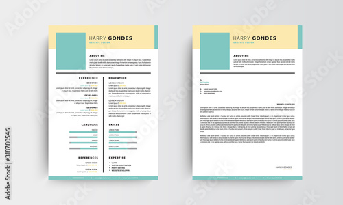 Professional minimalist CV resume and letterhead template design , red and orange  - vector