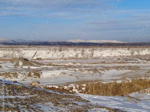 Ground being prepared for the construction of a housing estate in the steppe. Ust-Kamenogorsk (Kazakhstan)