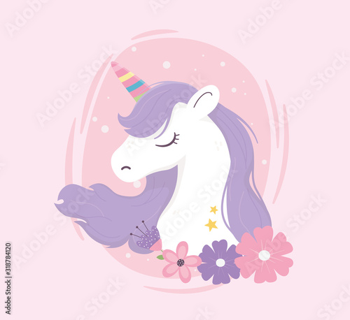 unicorn colored horn and flowers fantasy magic dream cute cartoon