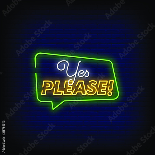 Yes Please Neon Signs Style Text Vector