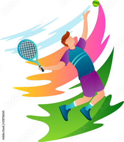 Professional tennis players will hit the ball in the afternoon training. Creative illustration for website template, landing page and many more
