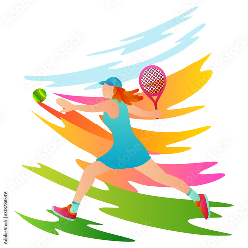 The female tennis player will hit the ball. Template sports illustration for website, landing page and mobile app