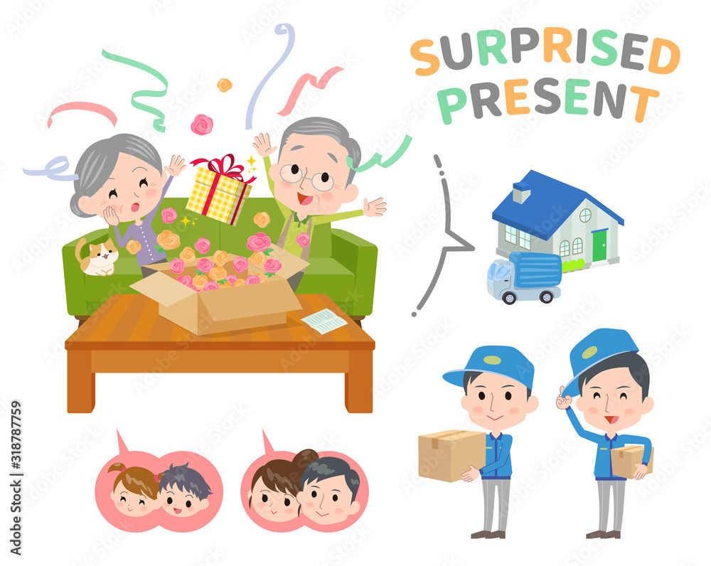 Senior anniversary_surprised delivery present Senior anniversary_surprised delivery present