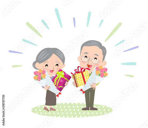 Senior anniversary_present and bouquet